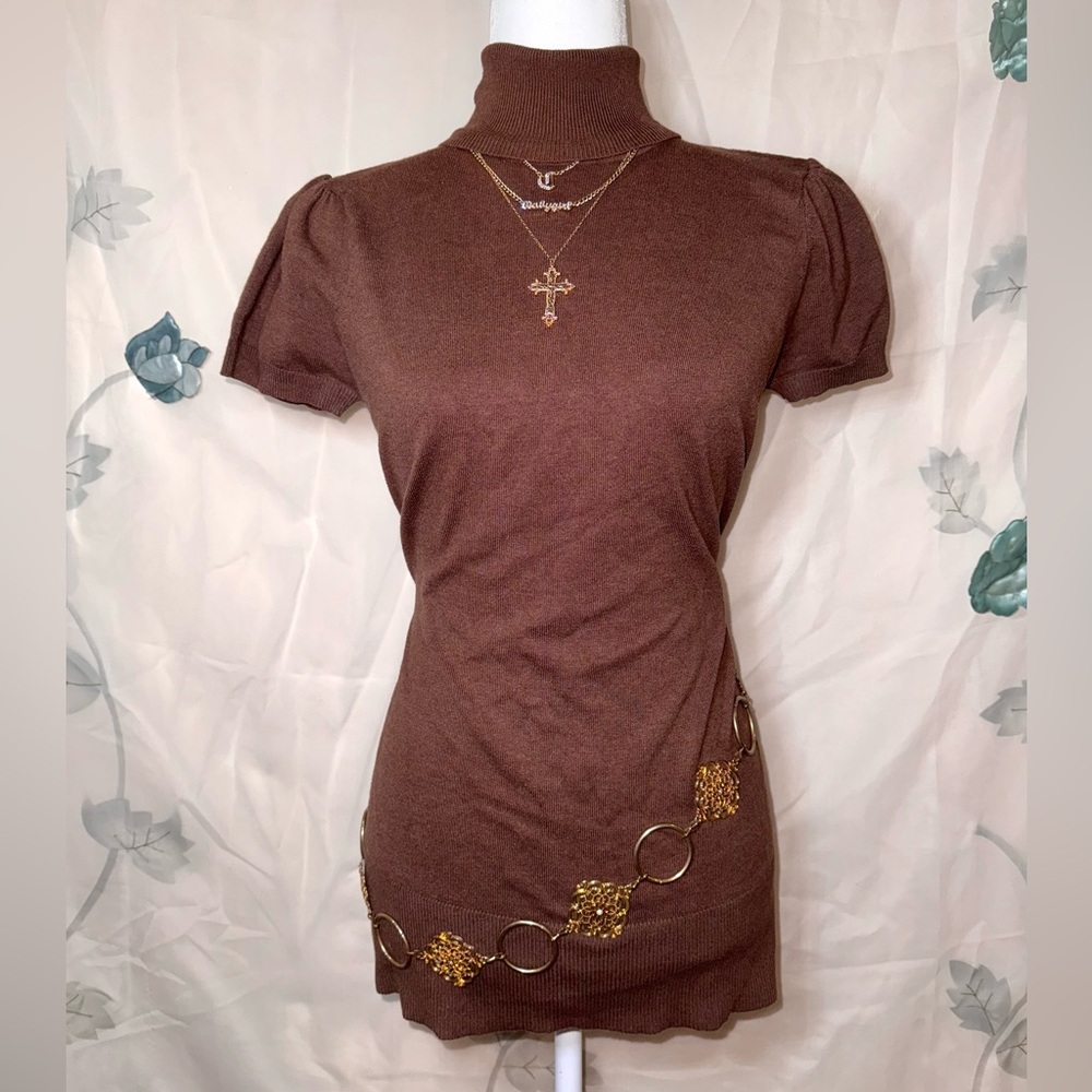 Geri C. New York Women’s XL blouse Mini dress brown puff sleeves 00s Y2K Bratz